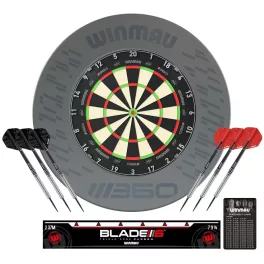   Darts tábla Winmau BLADE 360 szürke falvédővel és két szett nyíllal, dobóvonallal