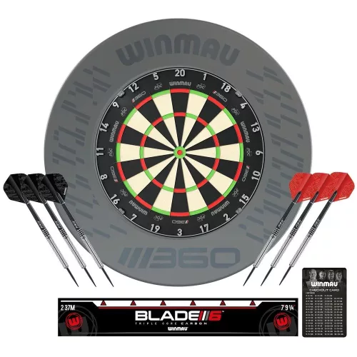 Darts tábla Winmau BLADE 360 szürke falvédővel és két szett nyíllal, dobóvonallal