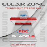 Darts szőnyeg Winmau Clearzone PVC integrált dobóléccel, PDC és Blade 6 felirattal