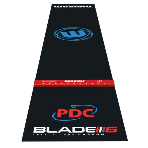 Darts szőnyeg Winmau Zone Precision Pro, fekete, PDC és Blade 6 felirattal, integrált dobóléccel