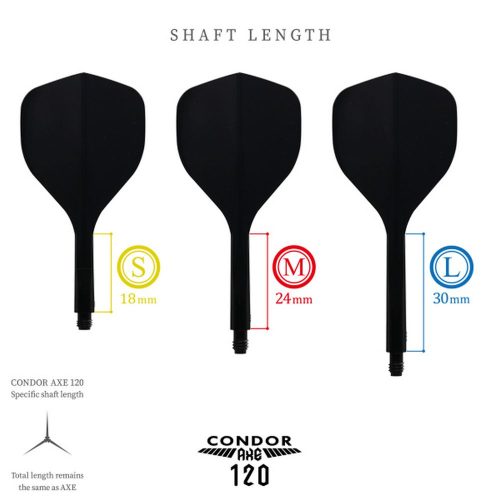 Darts toll és szár egyben Condor AXE 120 fekete, Small toll és rövid szár 18mm