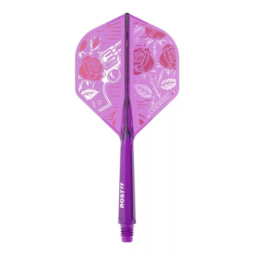Darts toll és szár egyben Cuesoul ROST 77 rózsa, átlátszó-lila, Small Std Wing toll és közepes szár