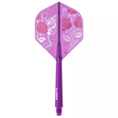 Darts toll és szár egyben Cuesoul ROST 77 rózsa, átlátszó-lila, Small Std Wing toll és hosszú szár