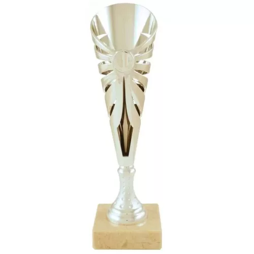 Darts serleg, sport dizájn 2, márvány talpon, ezüst színben, 34,5 cm magas