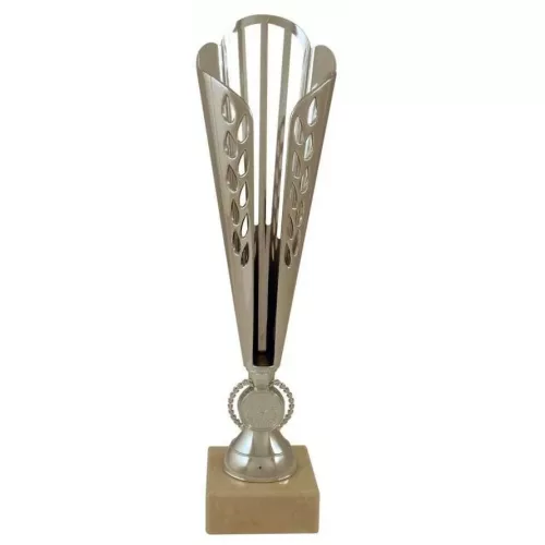 Darts serleg, sport dizájn, márvány talpon, ezüst színben, 33,5 cm magas