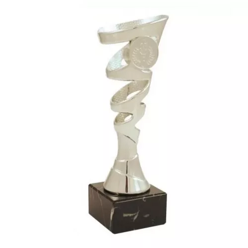 Darts serleg, sport örvény dizájn, márvány talpon, ezüst színben, 19 cm magas