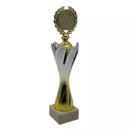   Darts serleg, márvány talpon, ezüst és arany színben dartstáblával, 33 cm magas
