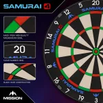 Darts tábla sisal - Mission Samurai 4 - élezett fekete dróttal (készlet erejéig)