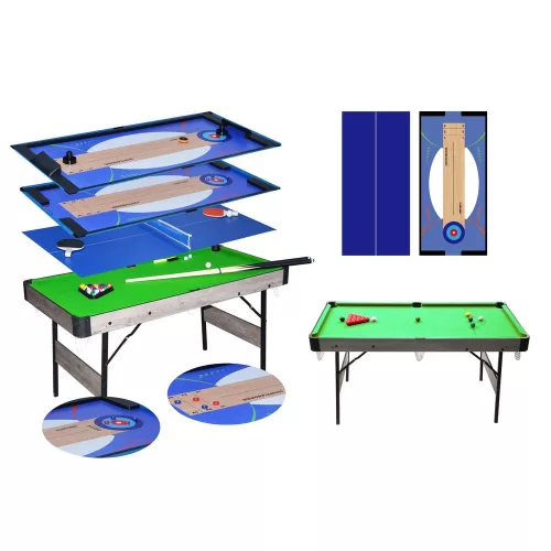 Multifunkciós játékasztal 6 az egyben (biliárd, snooker, léghoki, ping pong, curling, shuffleboard)