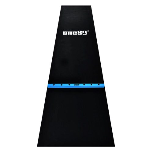 Dart gumi szőnyeg fa dobóléccel ONE80, 62cm széles, fekete, kék
