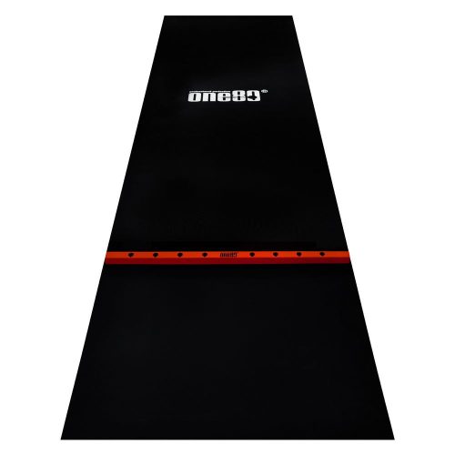 Dart gumi szőnyeg fa dobóléccel ONE80, 90cm széles, fekete, piros