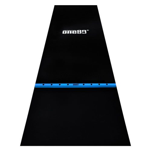 Dart gumi szőnyeg fa dobóléccel ONE80, 90cm széles, fekete, kék