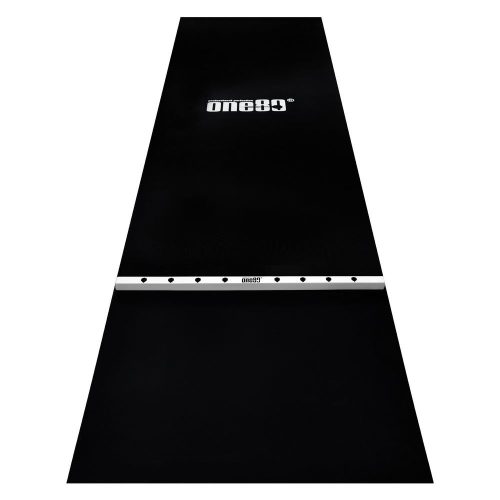 Dart gumi szőnyeg fa dobóléccel ONE80, 90cm széles, fekete, fehér
