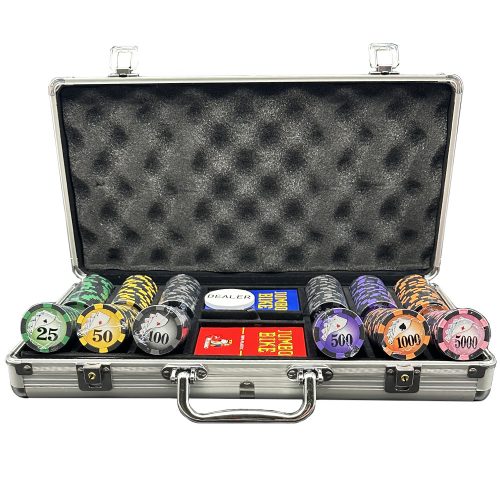 Pókerszett, 300db-os Royal Flush, 13g, nagy számozással, 2 pakli 100% plasztik kártyával