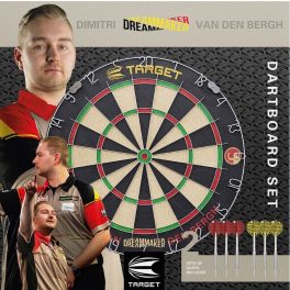   Darts tábla Target Dimitri van den Bergh két szett nyíllal és dobóvonallal