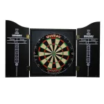 Profi Darts szett, sisal tábla, háromszögletű dróttal, fekete színű kabinet, 2 szett nyíl (kifutó)