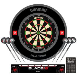   Darts tábla Winmau BLADE 6 Triple Core falvédővel és két szett nyíllal, dobóvonallal