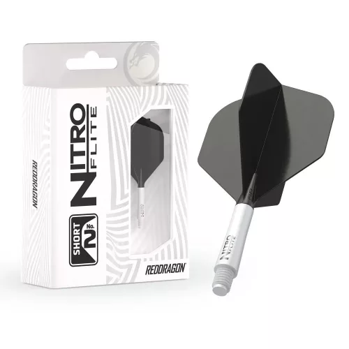 Darts toll és szár egyben Red Dragon Nitro Flite, fehér-fekete, standard toll és rövid szár