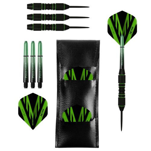 Darts szett steel XQ Max Black Coated fekete-zöld, 23g, brass